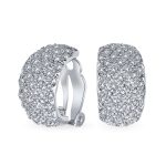 Fashion Pave Encrusted Crystal Wide Half Dome Clip On Earrings Non Pierced Ears