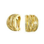 Fashion Open Criss Cross Basket Weave Wide Half Hoop Clip On Earrings For Non Pierced Ears Matte Gold Plated - Image 2