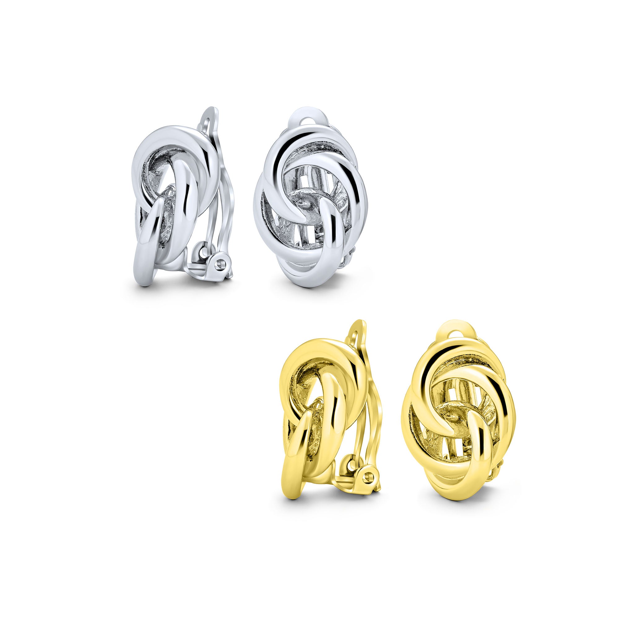clip-on-gold-earrings-triple-circle-love-knot_ag-se0014set-az Set of 2 Interlocking Rope Clip-On Earrings Non-Pierced - Image 1