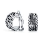 Fashion Cable Weave Wide Half Hoop Clip On Earrings Non Pierced Ears Oxidized