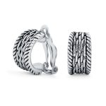 Fashion Cable Weave Wide Half Hoop Clip On Earrings Non Pierced Ears Oxidized