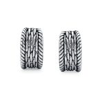 Fashion Cable Weave Wide Half Hoop Clip On Earrings Non Pierced Ears Oxidized - Image 3