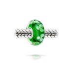 Set of 4 Green Floral Hibiscus Glass Charm Bead for European Bracelets with Sterling Silver Core - Image 3
