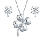 Lucky Charm Clover Pendant Stud Earrings Jewelry Set Gold Plated .925 Sterling Silver