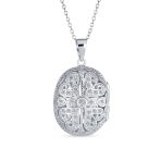 Antique Style Heart & Clover Oval Keepsake Photo Locket Necklace Gold Plated .925 Sterling Silver - Image 2