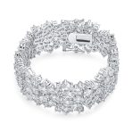 Bridal Special Occasion Jewelry Multi Row Cluster Design Cubic Zirconia CZ Wide Statement Bracelet - Image 2