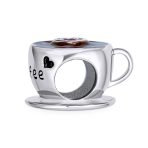 Red CZ Heart Coffee Cup Charm Bead Sterling Silver for European Bracelets - Image 2