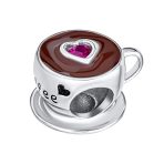 Red CZ Heart Coffee Cup Charm Bead Sterling Silver for European Bracelets - Image 3