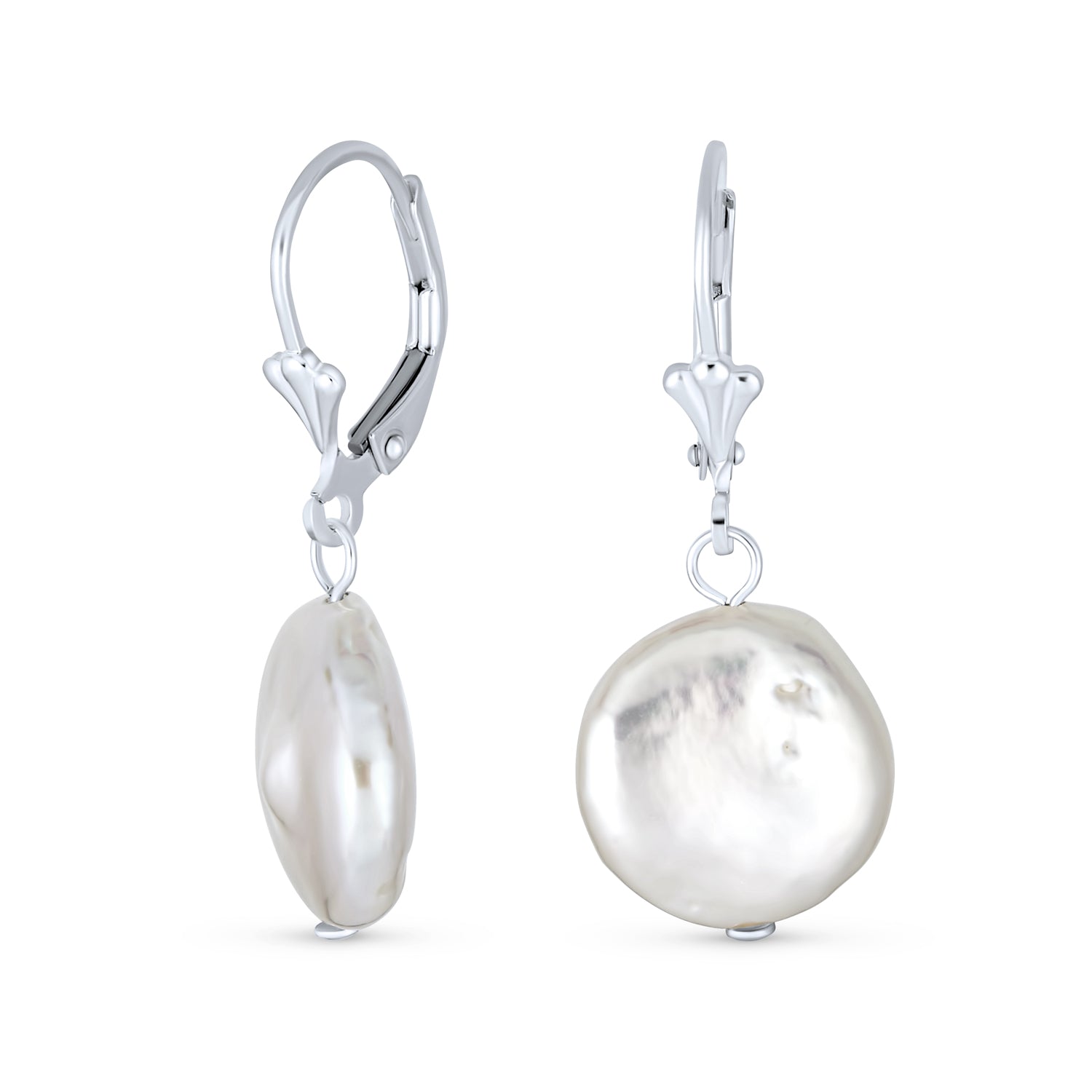 coin-bridal-freshwater-pearl-earrings_yp-f1906-we2_1 Baroque Irregular Coin Shaped White Biwa Pearl Dangle Earrings .925 Sterling Silver Lever back - Image 1
