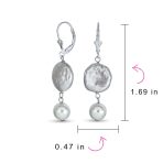 White Cultured Coin Biwa Pearl Leverback Dangle Earrings .925 Sterling Silver - Image 4