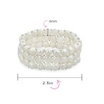 Triple Strand Wide White Button Style Freshwater Cultured Pearl Stretch Bracelet - Image 3