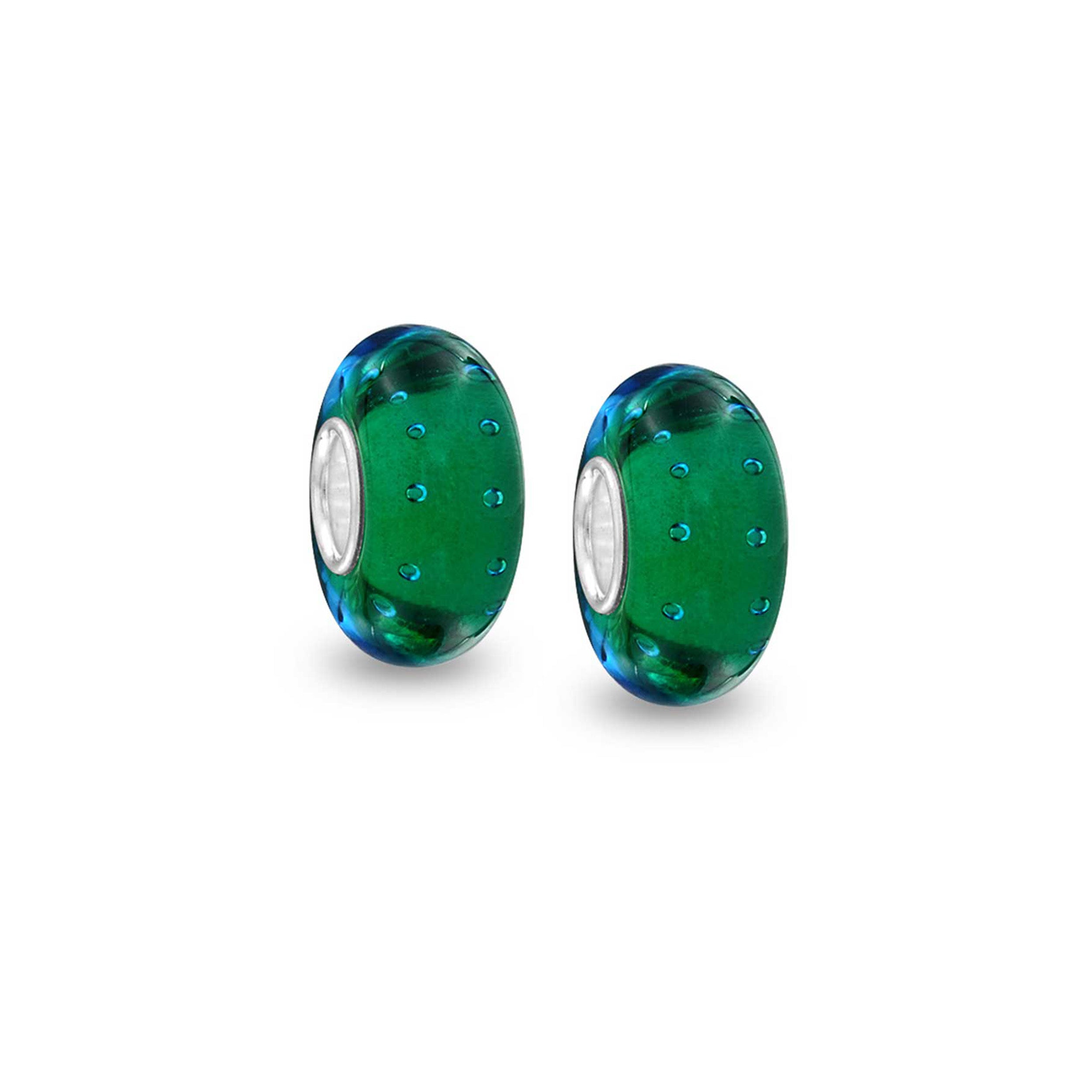 color-green-blue-glass-bead-pandora-pbx-hgs-002-grn-set-set Green Bubble Murano Glass Charm Bead Sterling Silver Fits European Bracelet - Image 1