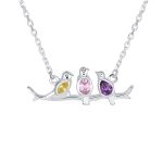 Inspirational CZ Accented Pendant Necklace with Three Birds on a Branch Silver