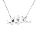 Inspirational CZ Accented Pendant Necklace with Three Birds on a Branch Silver - Image 2