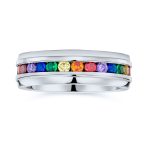 Rainbow Mult Color CZ Eternity Ring LGBTQ Band Comfort Fit Stainless Steel - Image 2