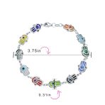Spiritual Colorful Hamsa Hand & Evil Eye Charms Strand Bracelet Sterling Silver - Image 4
