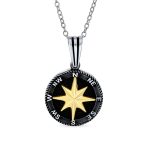 Unisex Viking Compass Pendant Necklace Black Plated Sterling Silver Chain