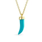Western Gemstone Turquoise Cornicello Horn Pendant Necklace 14K Gold Plated