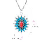 Southwestern Style Orange Blue Natural Turquoise Flower Blossom Necklace Pendant .925 Sterling Silver - Image 4