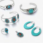 Southwestern Style Orange Blue Natural Turquoise Flower Blossom Necklace Pendant .925 Sterling Silver - Image 7