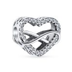 Couples Love Knot Crystal Bead Charm Infinity Heart Two Tone Gold Plated Silver - Image 2