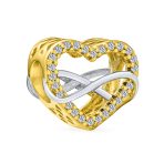 Couples Love Knot Crystal Bead Charm Infinity Heart Two Tone Gold Plated Silver