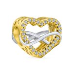 Couples Love Knot Crystal Bead Charm Infinity Heart Two Tone Gold Plated Silver
