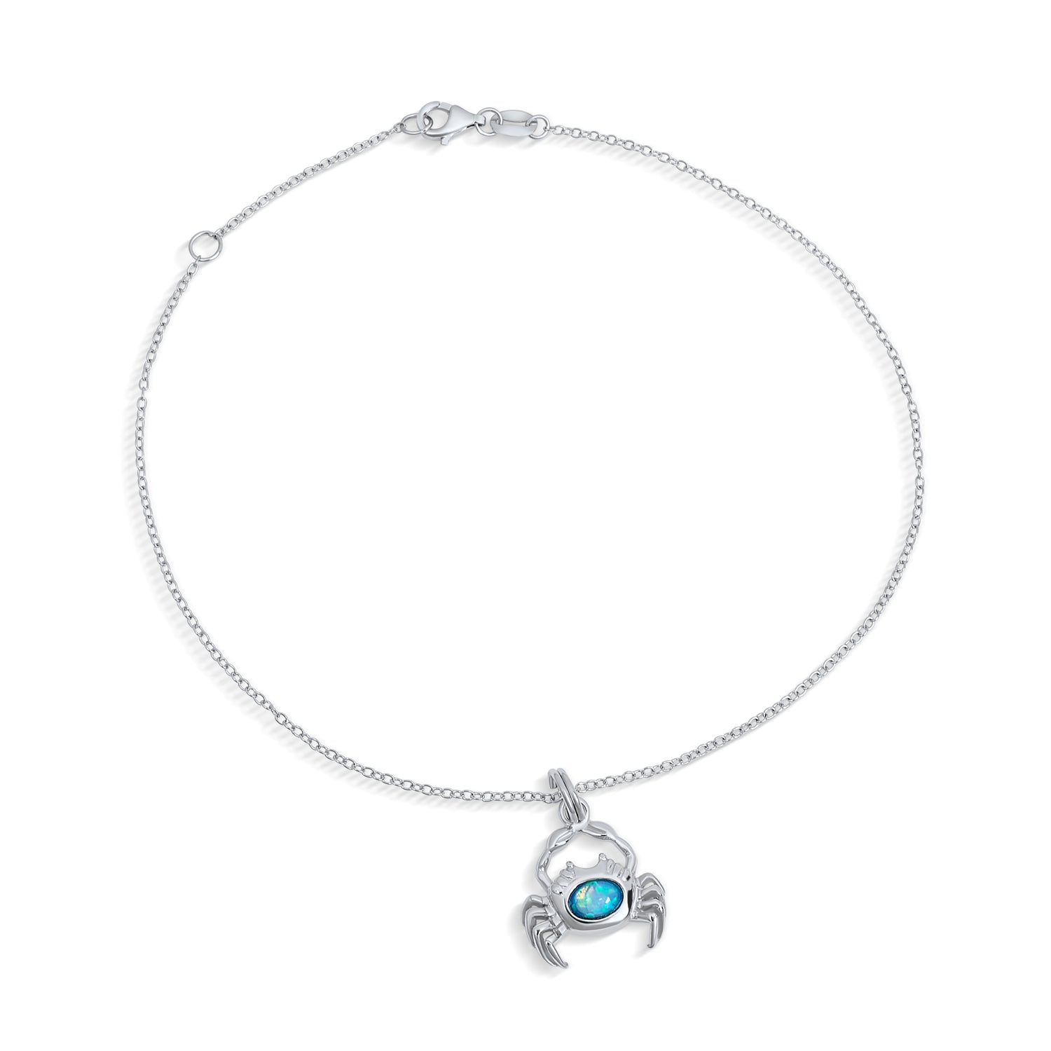 crab-blue-opal-ankle-bracelet-silver_pfs-33-0595_1 Tropical Beach Sand Crab Blue Opal Charm Anklet Ankle Bracelet Sterling Silver - Image 1