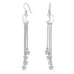 Astrology Boho Crescent Moon Stars Dangle Earrings Silver