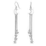 Astrology Boho Crescent Moon Stars Dangle Earrings Silver