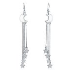 Astrology Boho Crescent Moon Stars Dangle Earrings Silver - Image 2