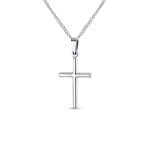 Minimalist Tube Cross Pendant Necklace Polished Silver