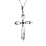 Vintage Turquoise Gemstone Cross Pendant Necklace Silver - Image 3