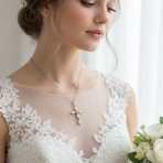 Bridal Necklace Marquise Cubic Zirconia Cross Pendant in Sterling Silver - Image 3