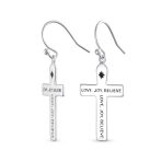 Religious Love Joy Believe Cross Dangle Earrings Silver