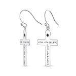 Religious Love Joy Believe Cross Dangle Earrings Silver