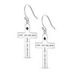 Religious Love Joy Believe Cross Dangle Earrings Silver - Image 2