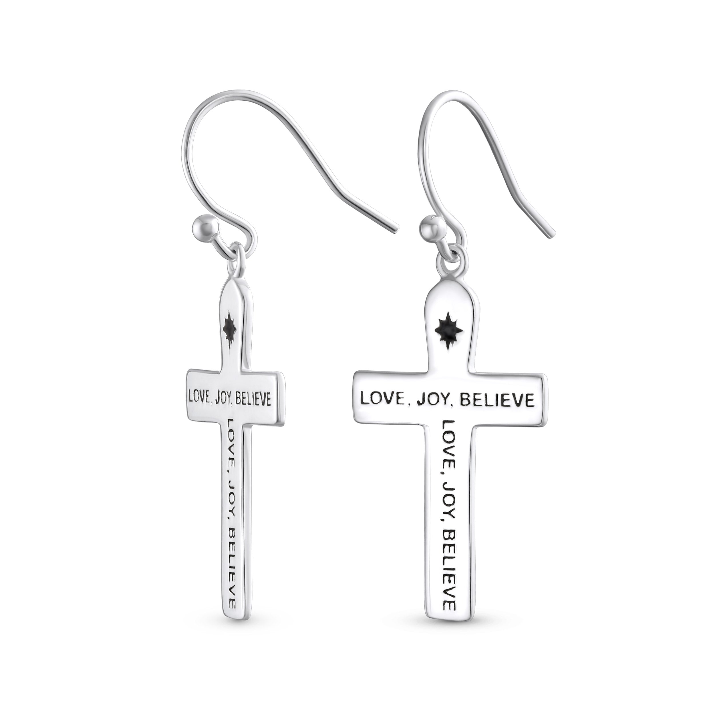 cross-religious-earrings-silver-love-joy-words-acp-er183440en-az Religious Love Joy Believe Cross Dangle Earrings Silver - Image 1