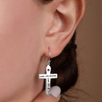 Religious Love Joy Believe Cross Dangle Earrings Silver - Image 4