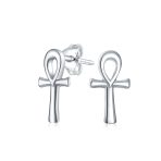 Egyptian Ankh Cross Sterling Silver Small Stud Earrings