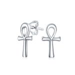 Egyptian Ankh Cross Sterling Silver Small Stud Earrings