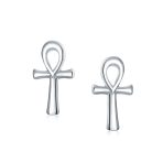 Egyptian Ankh Cross Sterling Silver Small Stud Earrings - Image 4