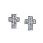 Religious Cross CZ Stud Earrings Micro Pave Cubic Zirconia Sterling Silver 11MM - Image 2