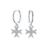Pave CZ Dangle Chandelier Earrings Masonic Knight Templar Cross Charms Silver