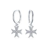 Pave CZ Dangle Chandelier Earrings Masonic Knight Templar Cross Charms Silver