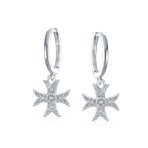 Pave CZ Dangle Chandelier Earrings Masonic Knight Templar Cross Charms Silver - Image 2