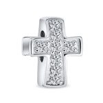 Simple Sparkling CZ Cross Charm Bead Communion & Weddings Sterling Silver Fit