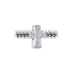 Simple Sparkling CZ Cross Charm Bead Communion & Weddings Sterling Silver Fit - Image 2