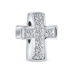 Set of 3 Simple Sparkling CZ Cross & Solid Spacer White Clear Charm Bead Silver - Image 2