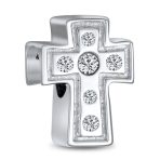 Simple Sparkling CZ Cross Charm Bead Communion Weddings Sterling Silver Bracelet